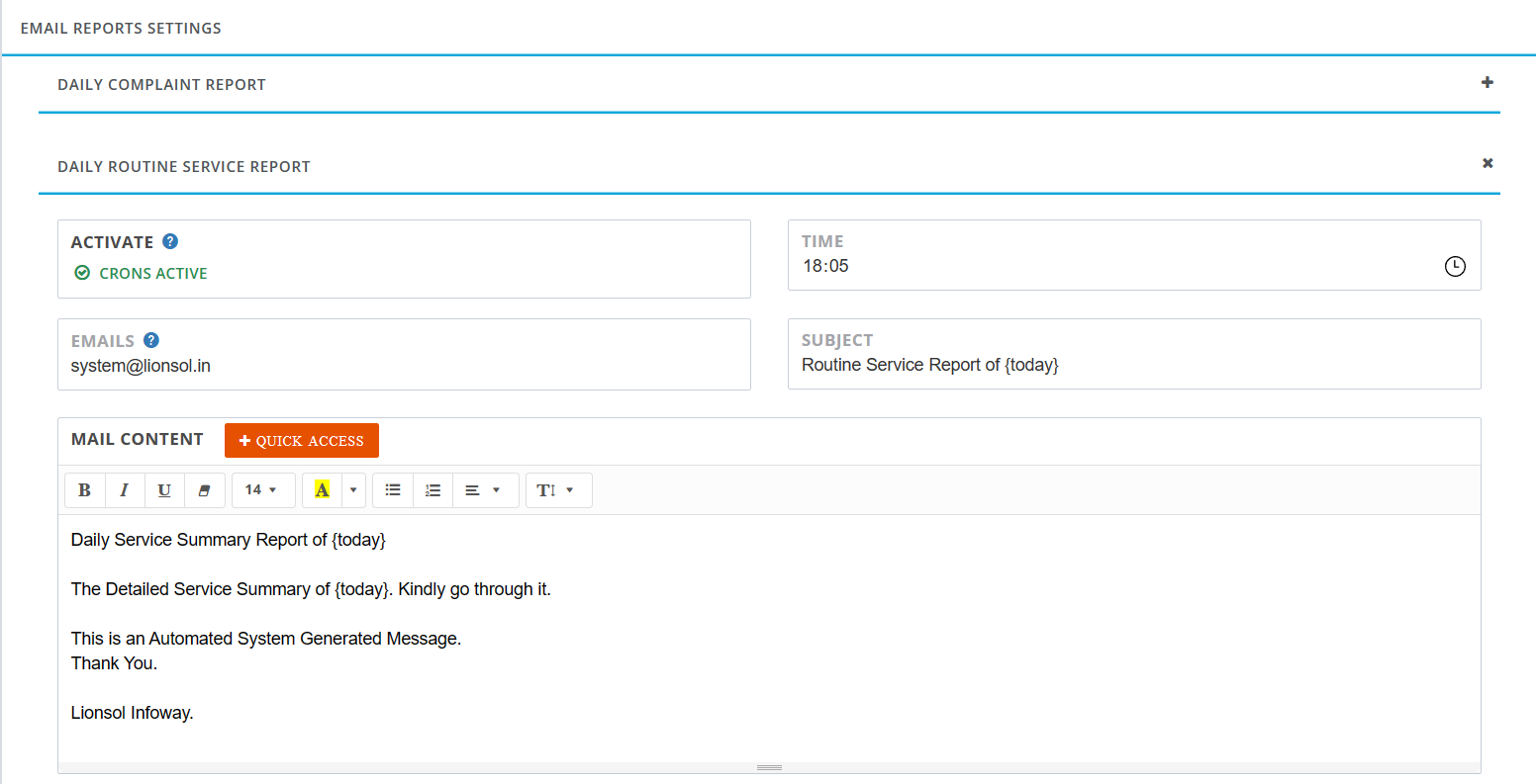 routine service report